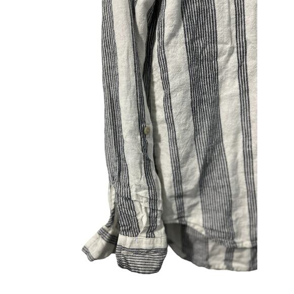 Orvis Womens Linen Blend Long Sleeve Button Down Roll Tab Black White Small - Picture 4 of 8